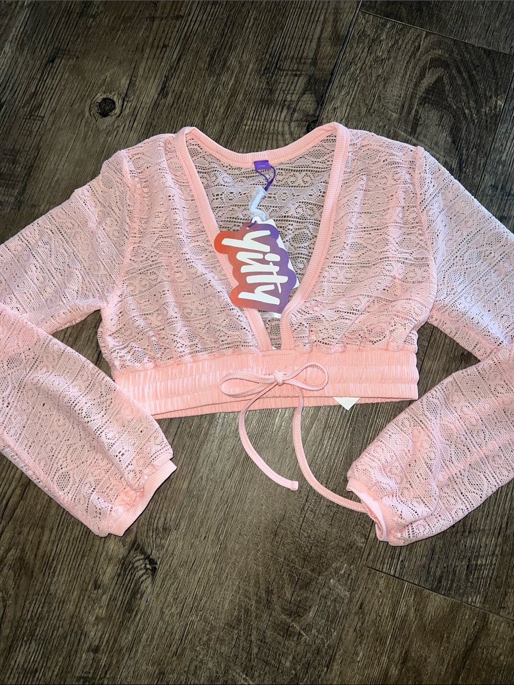 YITTY Light Pink Lace Cropped Coverup top